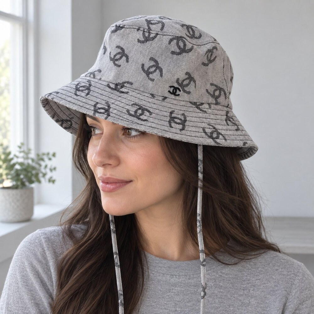 CHANEL Grey CC Denim Bucket Hat - Picture 3 of 6